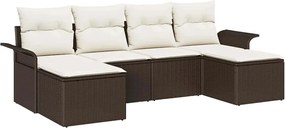 vidaXL Σετ Καναπέ Κήπου με μαξιλάρι 6 pcs Καφέ Πολυ ράταν