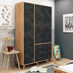 Τριφυλλη Ντουλαπα Δρυς/Σκουρο Γκρι CHUNKY 52x120x187