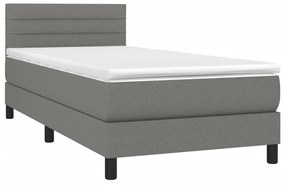 vidaXL Κρεβάτι Boxspring με Στρώμα &amp; LED Σκ.Γκρι 80x200 εκ. Υφασμάτινο