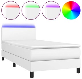 vidaXL Κρεβάτι Boxspring με Στρώμα &amp; LED Λευκό 90x200 εκ. Συνθ. Δέρμα