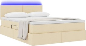 vidaXL LED Κρεβάτι αποθήκευσης με στρώμα Κρέμ 140 x 190 cm Ύφασμα