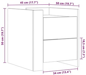 Κομοδίνο Μαύρο 45x50x50 εκ. από Επεξεργασμένο Ξύλο - Μαύρο