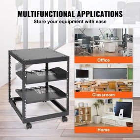 VEVOR 12U Open Frame Server Rack, 15&#039;&#039;-40&#039;&#039; Adjustable Depth, Free Standing or Wall Mount Network Server Rack, 4 Post AV Rack with Casters, Holds All Your Networking IT Equipment AV Gear Router Modem