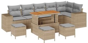 vidaXL Σετ Καναπέ Κήπου 10 pcs Μπέζ και Ανοιχτό Γκρι συνθετικό ρατάν