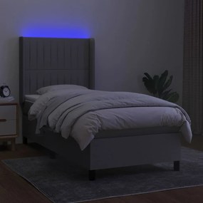 Κρεβάτι Boxspring με Στρώμα &amp; LED Αν.Γκρι 100x200εκ. Υφασμάτινο - Γκρι