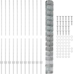 vidaXL Εξωτερική άγρια περίφραξη με στήλες 25 x 1,4 μ Ασημί Δίχτυ