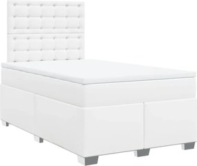 vidaXL Κρεβάτι Boxspring με Στρώμα Λευκό 120x200εκ.από Συνθετικό Δέρμα