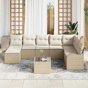 vidaXL Σετ Καναπέ Κήπου με μαξιλάρι 9 pcs Beige, λευκό Πολυ ράταν