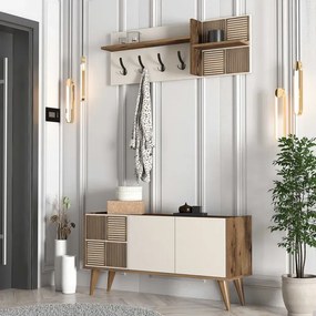 Stewehome Έπιπλο Εισόδου Λευκό με Κρεμάστρες &amp;amp; Ντουλάπι 120x35x60 cm