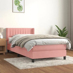 Κρεβάτι Boxspring με Στρώμα Ροζ 90x190 εκ. Βελούδινο