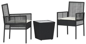 vidaXL Σετ Bistro Κήπου 3 Τεμαχίων με Μαξιλάρια Μαύρο Πολυ Ράτανα