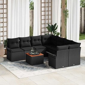 vidaXL Σετ Καναπέ Κήπου 9 pcs Μαύρο Πολυ ράταν