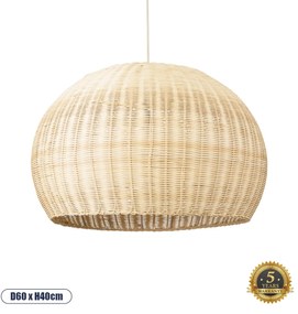 01825 GloboStar®  RAITO 01825 Boho Κρεμαστό Φωτιστικό Καμπάνα Μονόφωτο 1 x E27 IP20 Μπεζ Ξύλο - Μ60 x Π60 x Υ40cm