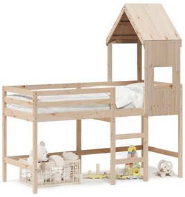 vidaXL Υπερυψ. Κρεβάτι 90x190 εκ. Μασίφ Πεύκο με Σκάλα / Οροφή