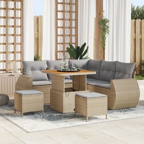 vidaXL Σετ Καναπέ Κήπου 8 Τεμαχίων με Μαξιλάρια Μπεζ Poly Ρατάν Ακακία