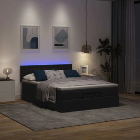 vidaXL Οθωμανικό κρεβάτι με στρώμα &amp; LEDs Μαύρο 140x190 cm Ύφασμα