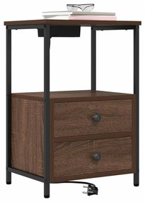 vidaXL Κομοδίνο με Σταθμό Φόρτισης 2 pcs Καφέ δρυς Επεξεργασμένο ξύλο
