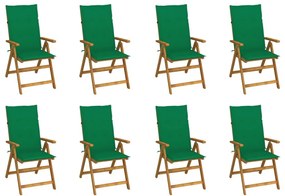 Καρέκλες Κήπου Πτυσσόμ. 8 τεμ. Μασίφ Ξύλο Ακακίας με Μαξιλάρια - Πράσινο