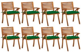 3075221 vidaXL Καρέκλες Κήπου 8 τεμ. από Μασίφ Ξύλο Ακακίας με Μαξιλάρια Πράσινο, 1 Τεμάχιο