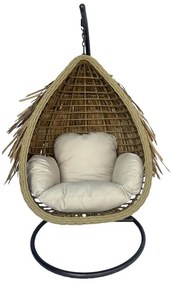 Κούνια κήπου - φωλιά με βάση Varur μέταλλο καφέ - pe rattan σε μπεζ απόχρωση 120x105x195εκ 120x105x195 εκ.