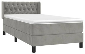 Κρεβάτι Boxspring με Στρώμα Ανοιχτό Γκρι 90x200 εκ. Βελούδινο - Γκρι