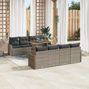 vidaXL Σετ Καναπέ Κήπου 9 Τεμαχίων με Μαξιλάρια Γκρι Πολυ Ρατάν
