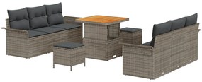 vidaXL Σετ Καναπέ Κήπου 9 Τεμαχίων με Μαξιλάρια Γκρι Πολυ Ρατάν Ακακία