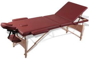 vidaXL Κρεβάτι μασάζ Πτυσσόμενο 3 θέσεων με ξύλινο σκελετό Κόκκινο