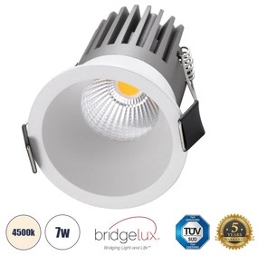 MICRO-B 60242 Χωνευτό LED Spot Downlight TrimLess Φ6cm 7W 910lm 38° AC 220-240V IP20 Φ6 x Υ7.8cm - Στρόγγυλο - Λευκό - Φυσικό Λευκό 4500K - Bridgelux COB - 5 Years Warranty