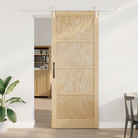 vidaXL Συρόμενη Πόρτα με Σετ Εξαρτημάτων 93x232 εκ. από Συμπαγές Ξύλο Πεύκου