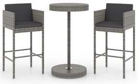 vidaXL Σετ Επίπλων Μπαρ Κήπου 3 τεμ. Γκρι Συνθετικό Ρατάν με Μαξιλάρια