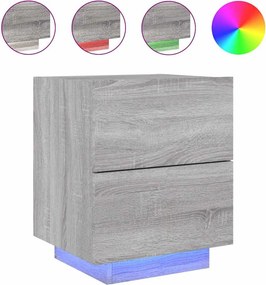 vidaXL Κομοδίνο με Φώτα LED Γκρι Sonoma Επεξεργασμένο Ξύλο