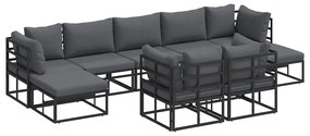 vidaXL Σετ Καναπέ Κήπου με μαξιλάρι 9 pcs Μαύρο Αλουμίνιο