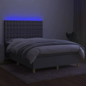 vidaXL Κρεβάτι Boxspring με Στρώμα &amp; LED Αν.Γκρι 140x200εκ. Υφασμάτινο