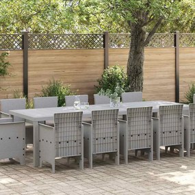 vidaXL Σέτ φαγητού για κήπο με μαξιλάρι 13 pcs Ανοιχτό γκρι Πολυ ράταν