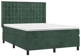 vidaXL Κρεβάτι Boxspring με Στρώμα Σκούρο Πράσινο 140x200εκ. Βελούδινο