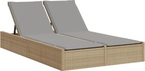 vidaXL Ξαπλώστρα Διπλή Μπεζ από Συνθετικό Ρατάν με Μαξιλάρια