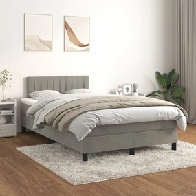 vidaXL Κρεβάτι Boxspring με Στρώμα Ανοιχτό Γκρι 120x200 εκ. Βελούδινο