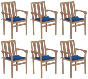 vidaXL Καρέκλες Κήπου Στοιβαζόμενες 6 τεμ. Μασίφ Ξύλο Teak & Μαξιλάρια