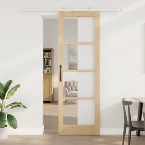 vidaXL Συρόμενη Πόρτα  με Σέτ Εξαρτημάτων 'ORKDAL' Μασίφ Ξύλο & Γυαλί