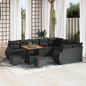 vidaXL Σετ Καναπέ Κήπου με μαξιλάρι 12 pcs Μαύρο Πολυ Ρατάν