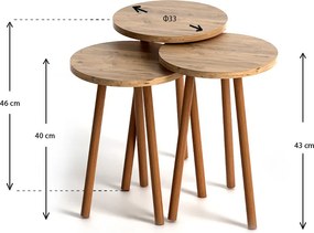 Τραπεζάκια βοηθητικά Roma Megapap χρώμα pine oak