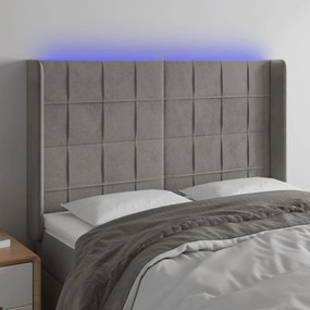 Κεφαλάρι Κρεβατιού LED Ανοιχτό Γκρι 147x16x118/128εκ. Βελούδινο 3124096
