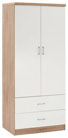 WARDROBE 2 DOORS WITH 2 DRAWERS  SONAMA-WHITE 80Χ42,5Χ180,5Υ cm.