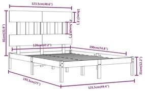 ΠΛΑΙΣΙΟ ΚΡΕΒΑΤΙΟΥ 120 X 190 ΕΚ. ΑΠΟ ΜΑΣΙΦ ΞΥΛΟ 4FT SMALL DOUBLE 3104708