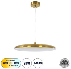 Κρεμαστό Φωτιστικό LED CCT 24W Φ40 Αλουμίνιο Χρυσό 60887 Globostar -60887-Χρυσό 60887