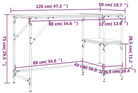 Γραφείο Sonoma Δρυς 120x50x75 εκ. Μέταλλο &amp; Επεξεργασμένο Ξύλο - Καφέ