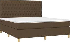 vidaXL Κρεβάτι Boxspring με Στρώμα &amp; LED Σκ.Καφέ 180x200εκ. Υφασμάτινο