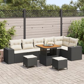 vidaXL 9 κομματιών Garden Sofa Set με μαξιλάρια. Μαύρο Πολυ Ράτταν.