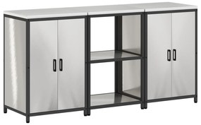 vidaXL Σετ Αποθήκευσης Κουζίνας με ράφι 3 pcs Ασημί 180 x 50 x 92 εκ.